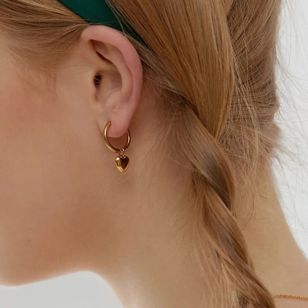 18K Gold Plated Golden Heart Hoop Earrings